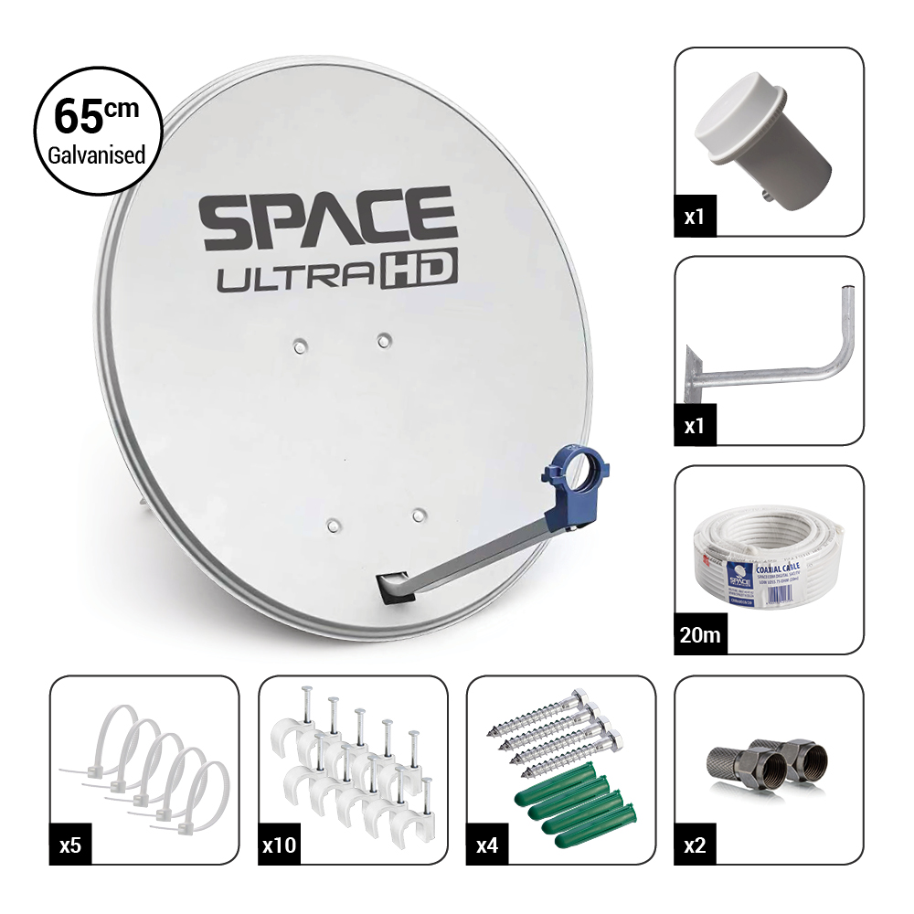 Space Television UltraHD 65cm Galvanised Steel Single Satellite Dish Kit