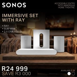 Sonos Immersive Set with Ray — Ray soundbar, Sub Mini and 2 x Era 100 SL surround speakers