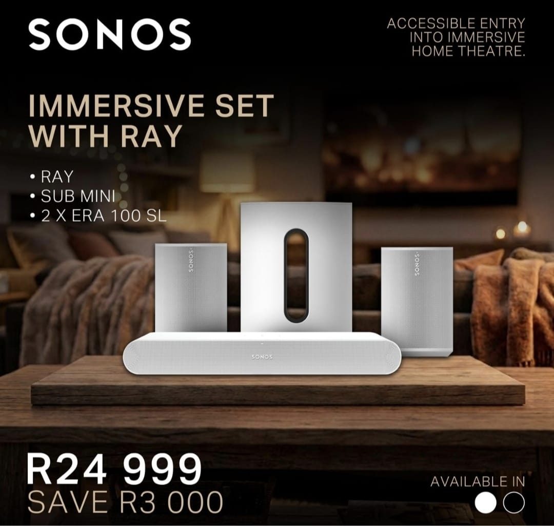 Sonos Immersive Set with Ray — Ray soundbar, Sub Mini and 2 x Era 100 SL surround speakers