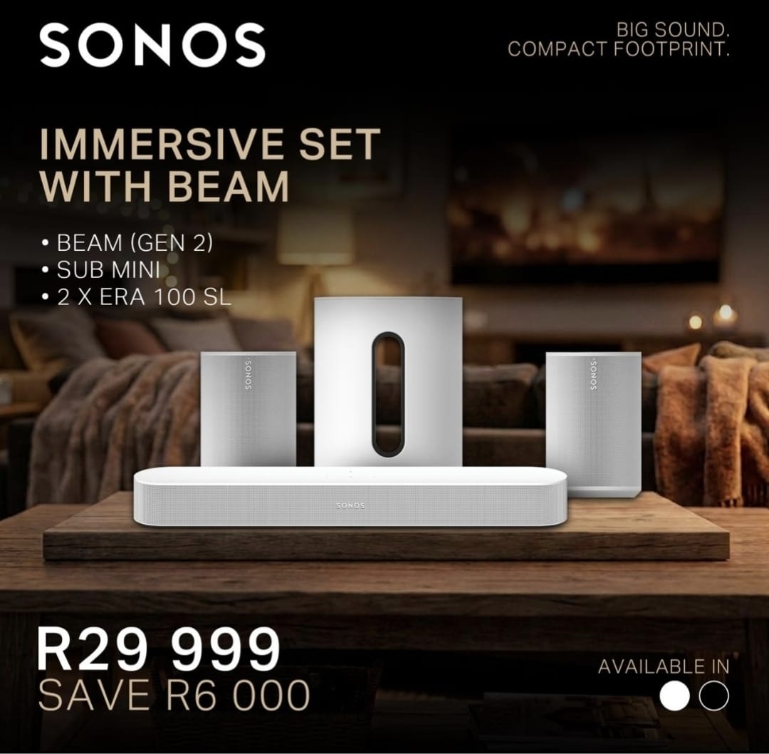 Sonos Immersive Set with Beam Gen 2 — Beam soundbar, Sub Mini and 2 x Era 100 SL surround speakers
