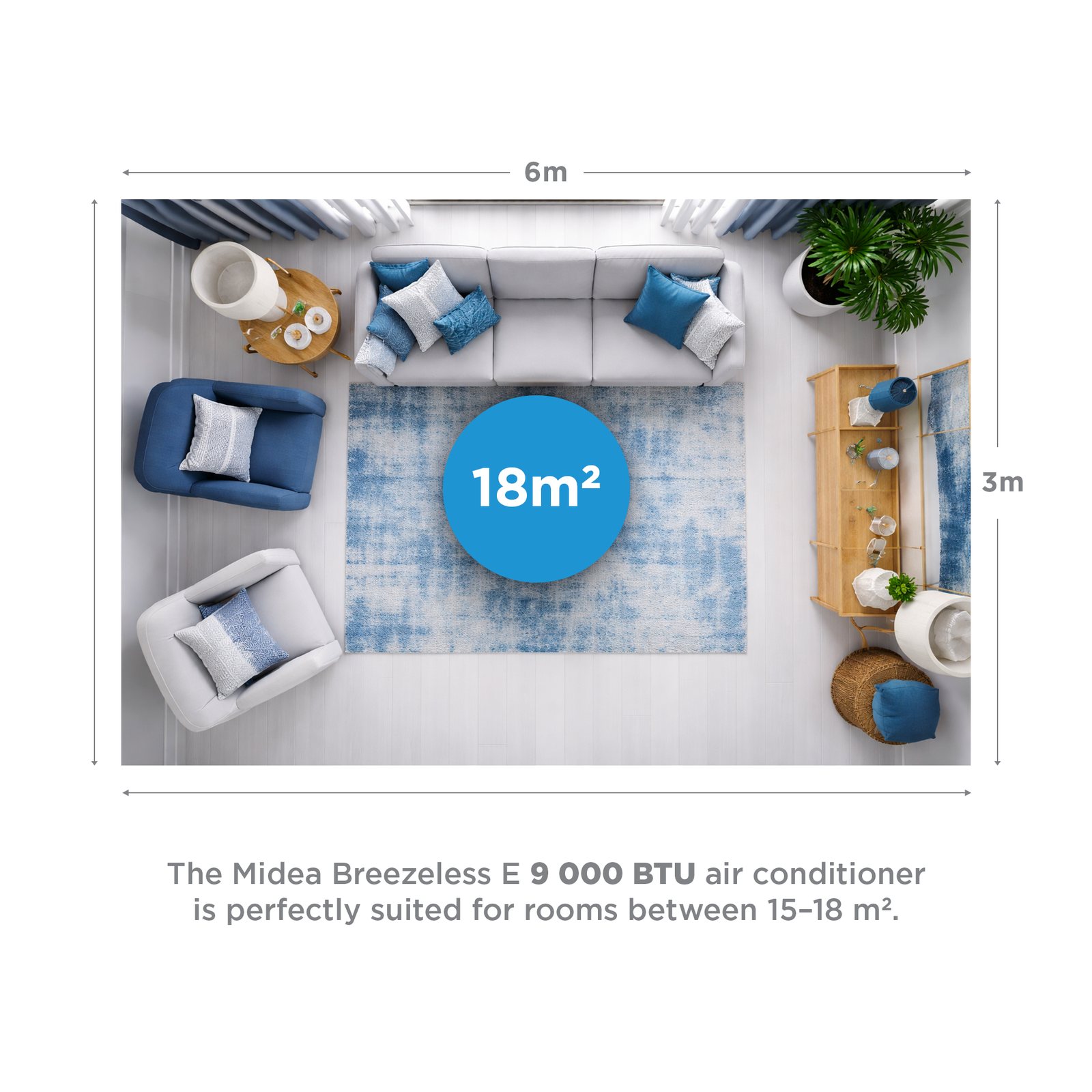 Midea Breezeless E R32 inverter mid-wall split air conditioner 9000 BTU - recommended room size