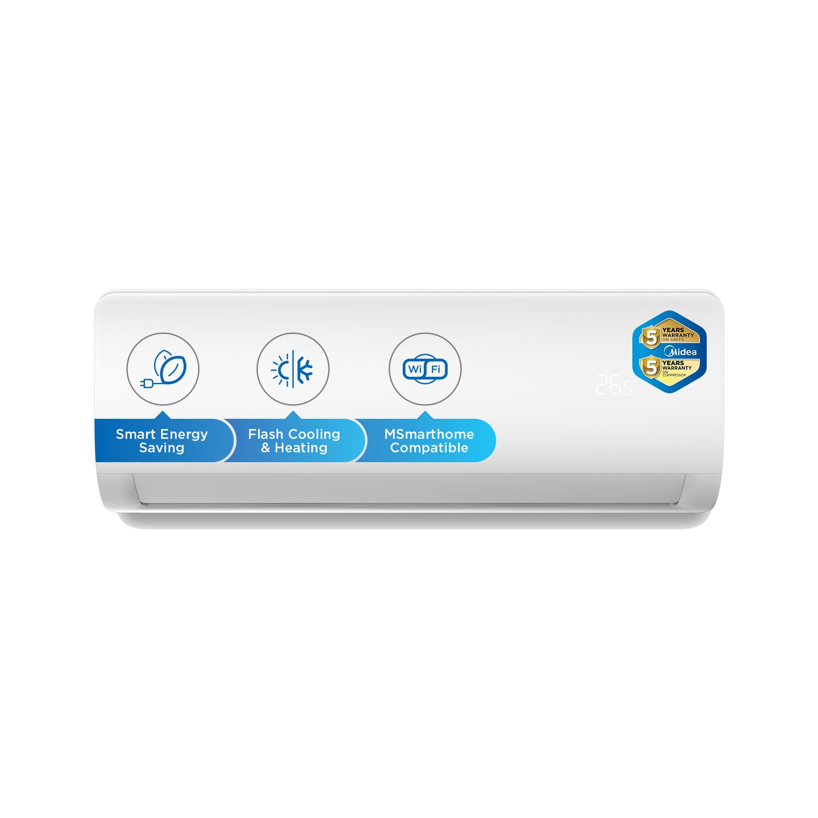 Midea Xtreme R410A fixed speed mid-wall split air conditioner - indoor and outdoor unit